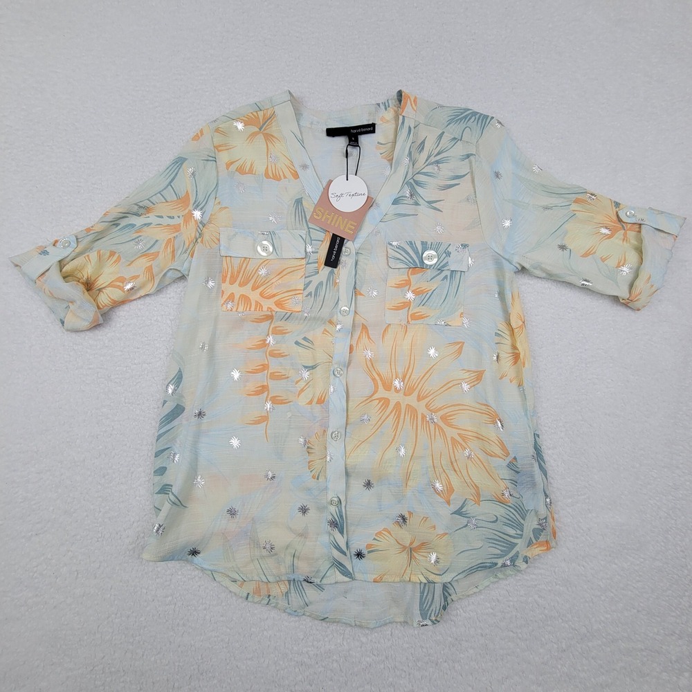 Harve Benard Convertible Sleeve‎ Blouse Womens Small Tropical Multicolor NEW